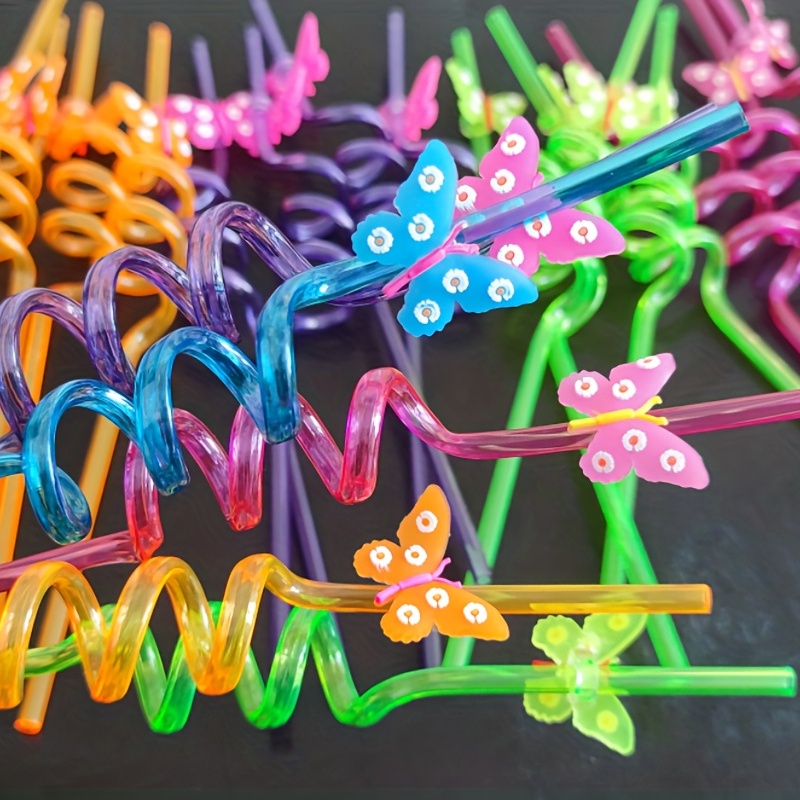25 Reusable Butterfly Straws for Butterfly Birthday Party Supplies Favors  with 2 Cleaning Brushes