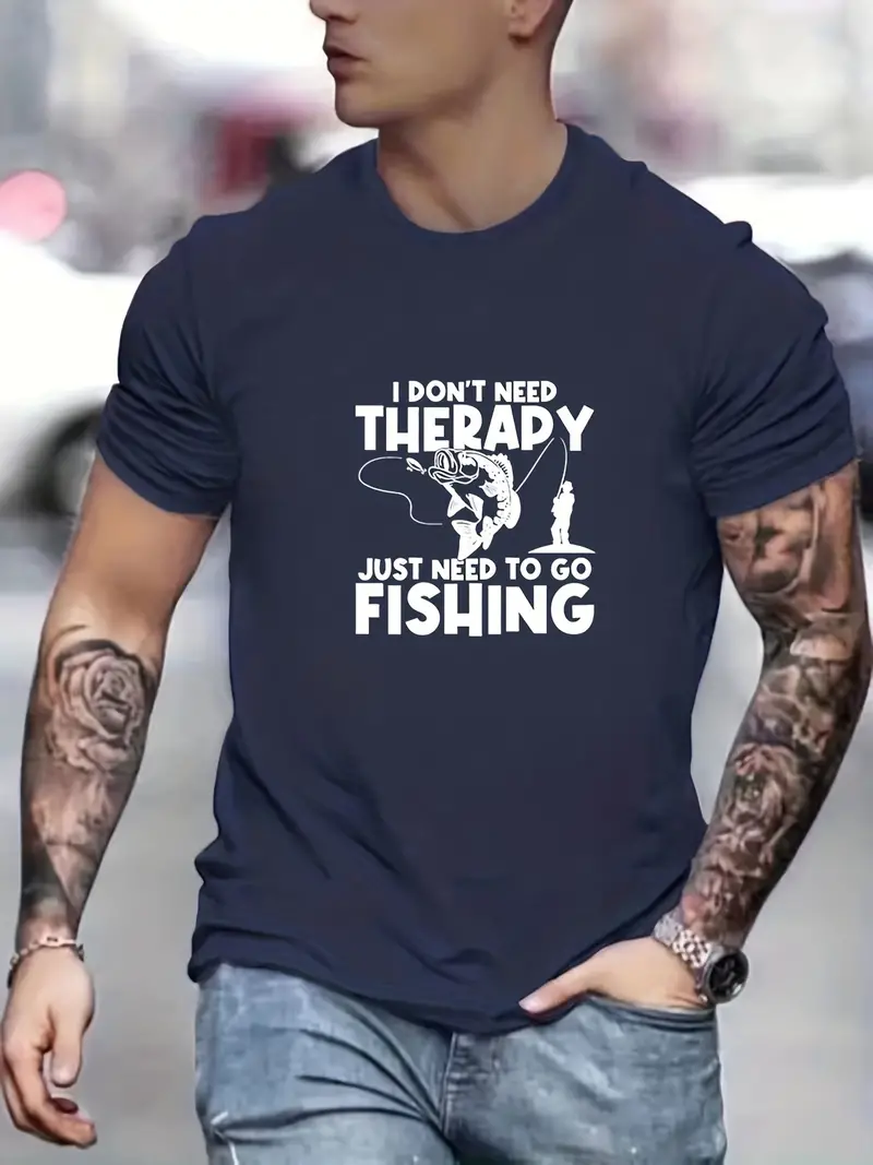 Camiseta Cómoda Estampado Eslogan Amantes Pesca Hombre - Temu