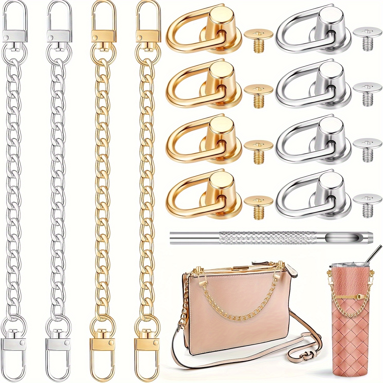 Purse Chain Strap Replacement Golden Flat Chain For Diy - Temu