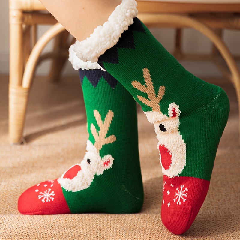 Christmas Style Men's Warm Solid Crew Socks Fleece Thickened - Temu