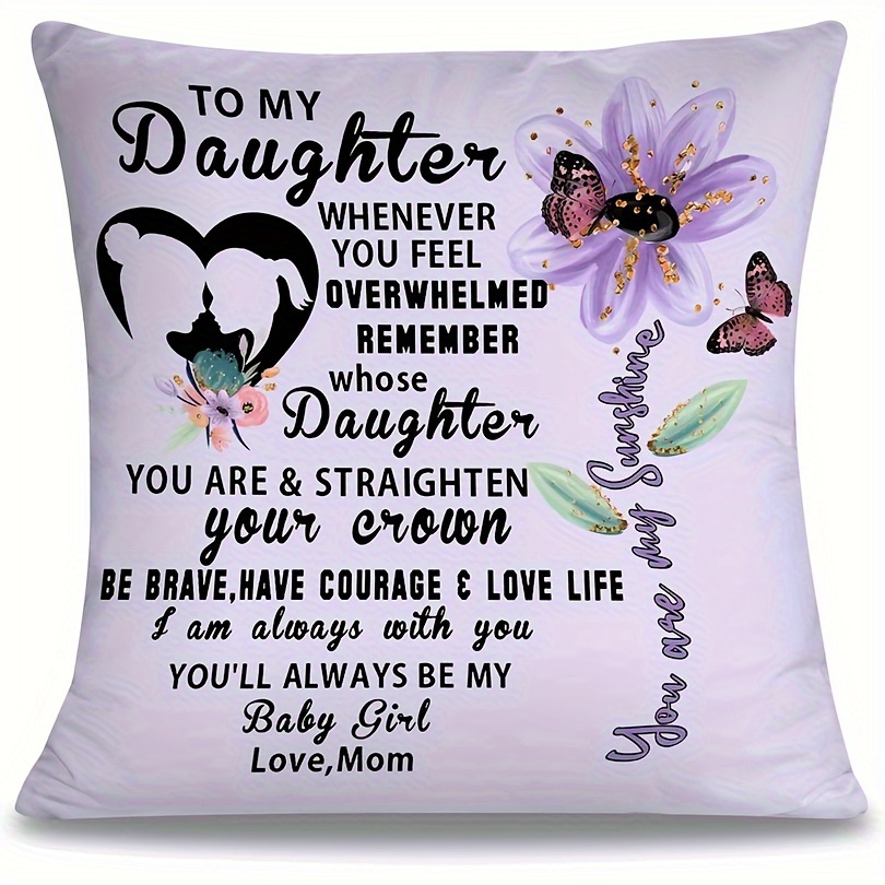 TEMU 1pc To My Daughter Throw Pillow Cover Daughter Gift From Dad Mom Decorative Square Pillowcase For Bedroom Sofa Living Room Home To My Daughter Short Plush Decor 18x18 Inch