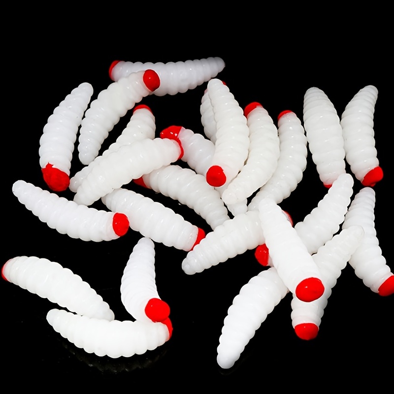 100pcs Worms Glow Maggot Grub Lure Baits Fishing Lures (White)