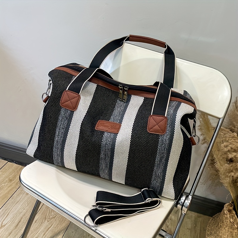 

Vintage Striped Pattern Tote Bag, Large Capacity Canvas Shoulder Bag, Women's Retro Crossbody Bag & Handbag