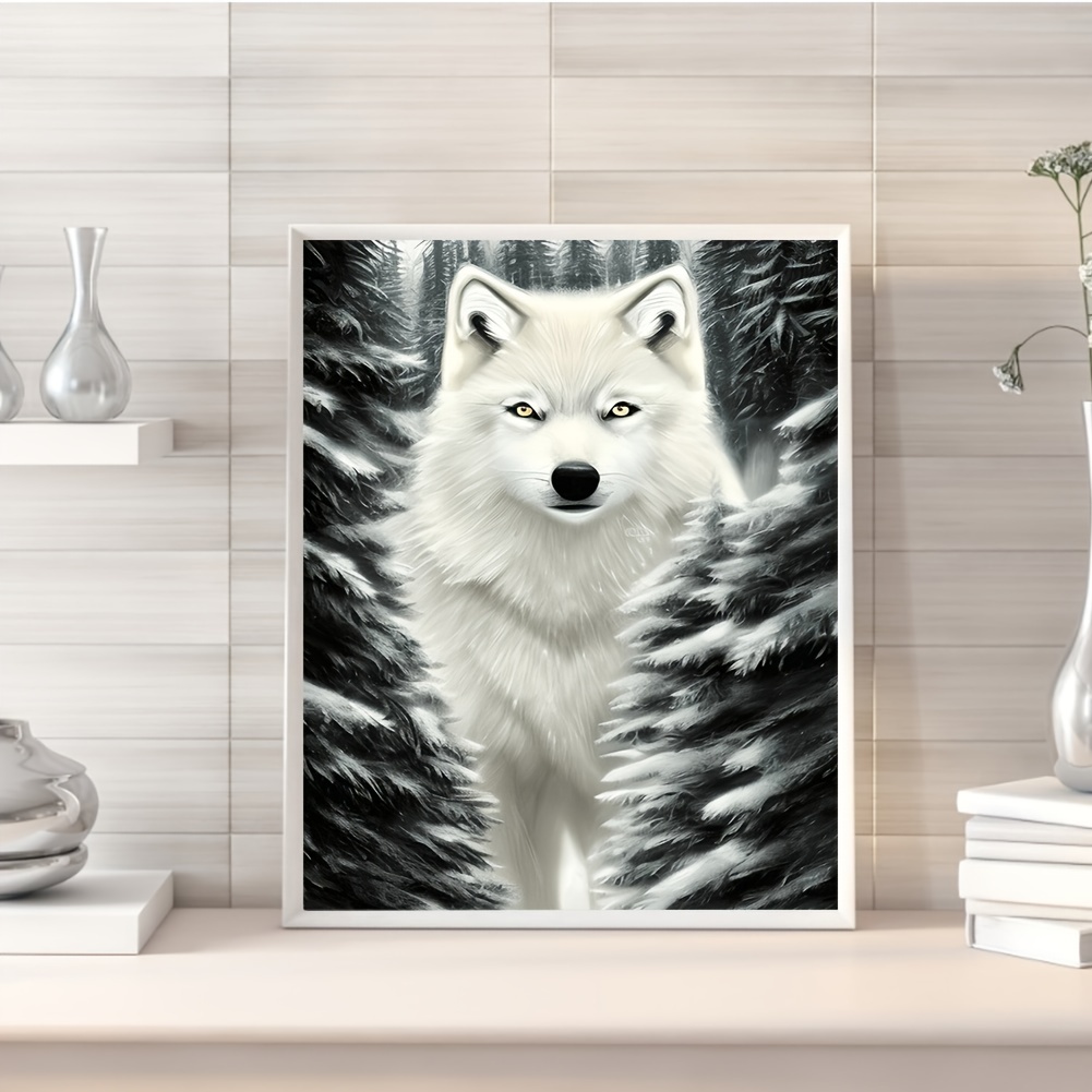 Glow In The Dark White Wolf Diamond Painting Kit Full - Temu