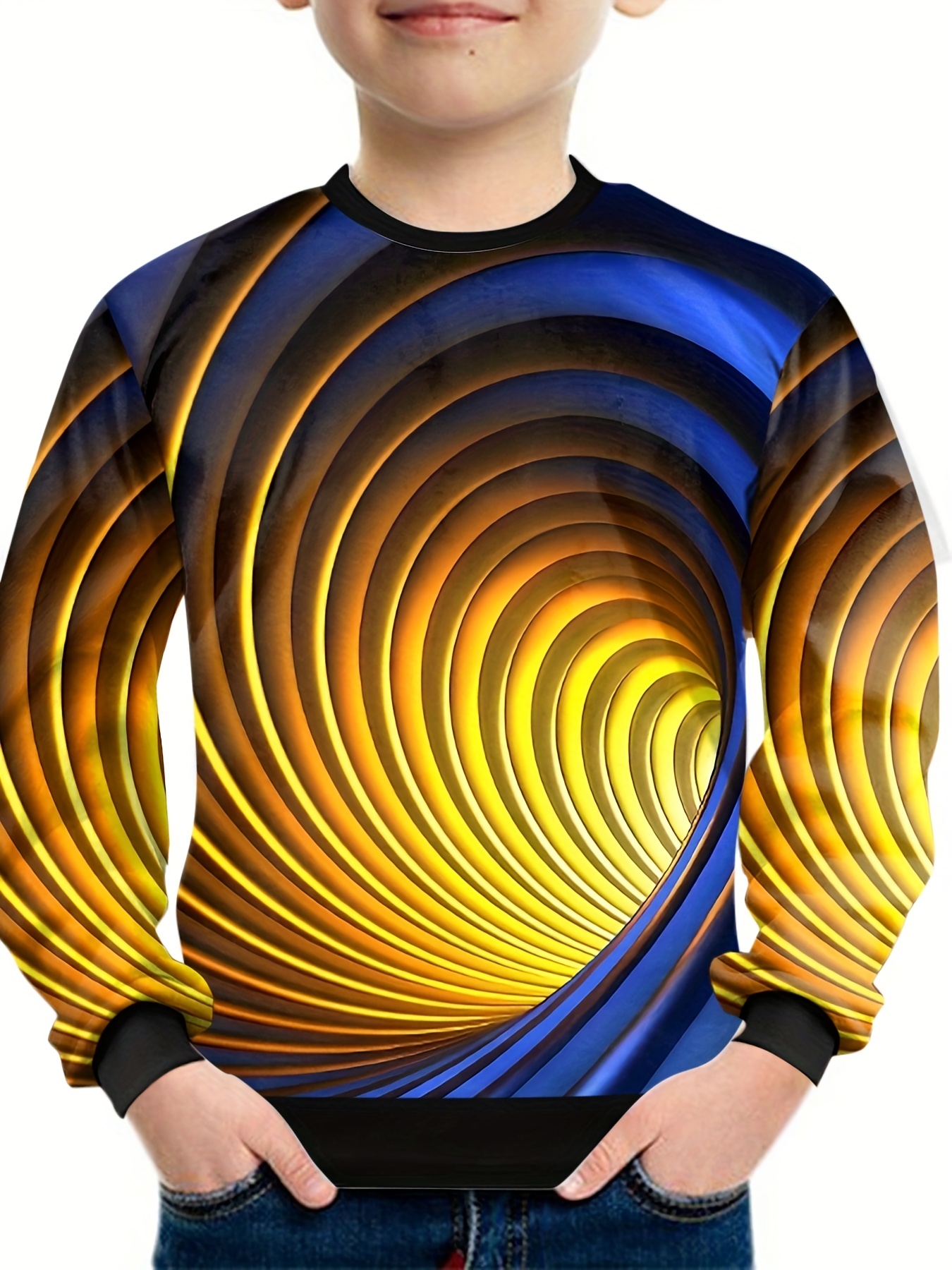3d Swirl Pattern Sweatshirt For Kids, Trendy Pullover, Casual Long
