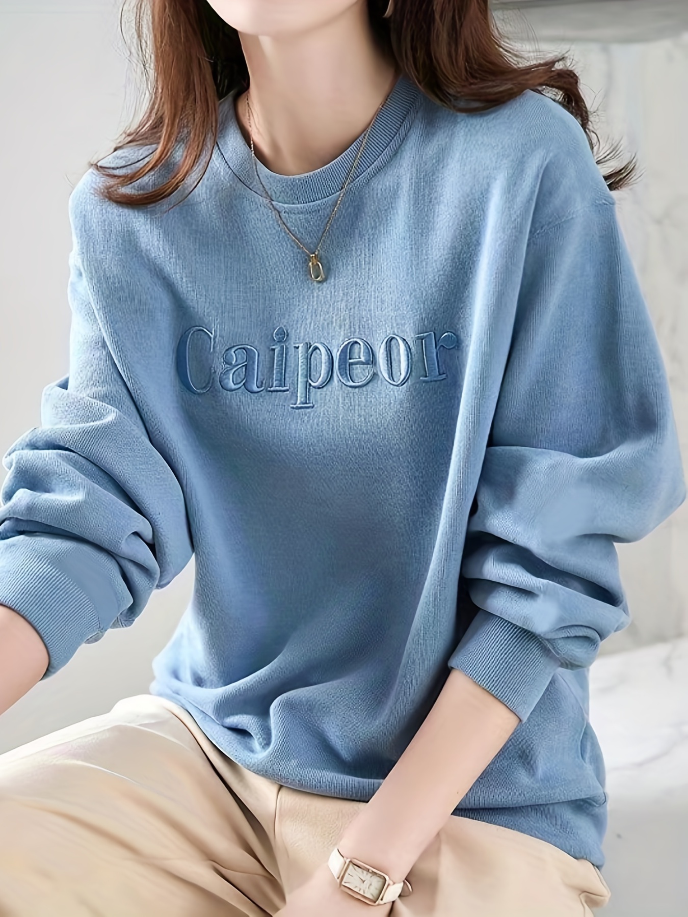 Letter Embroidery Pullover Sweatshirt, Casual Long Sleeve Crew