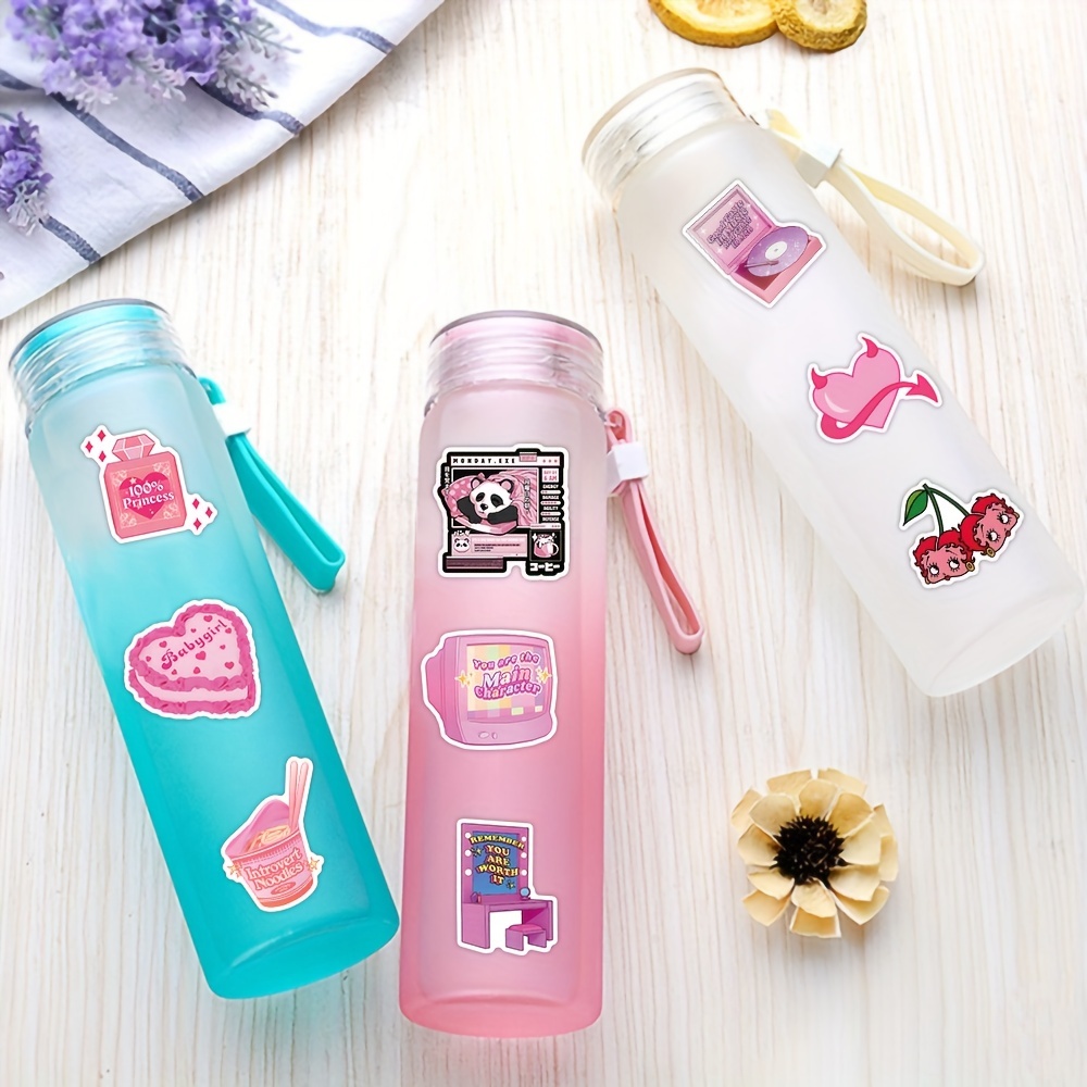 100 PCS Preppy Stickers Pink Stickers Pack, Aesthetic Stickers Water  Bottle,Smile Stickers,Vinyl Waterproof Stickers for Laptop,Bumper,Water