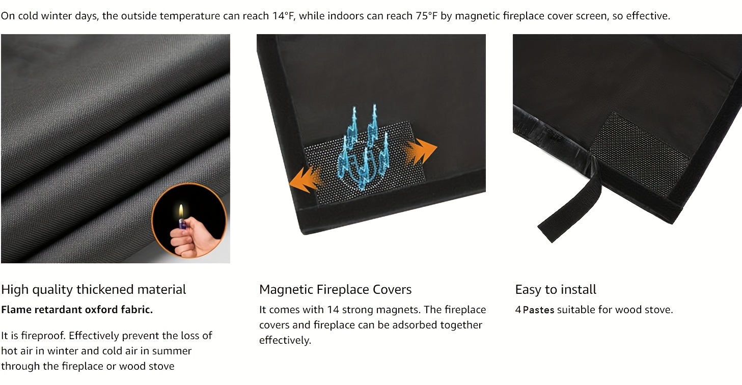  Magnetic Fireplace Cover Blanket Black Fireplace Draft Blocker  with Built-in 12 Strong Magnets for Inside Fireplace Insulation Fireplace  Draft Stopper Keep Drafts Out Summer Winter Energy Saver : Home & Kitchen