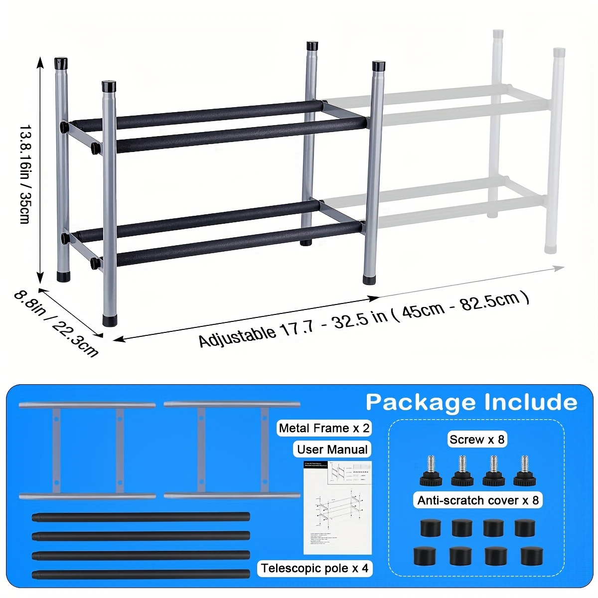 2 Tier Expandable Shoe Rack Adjustable Stackable Shoe Organizer