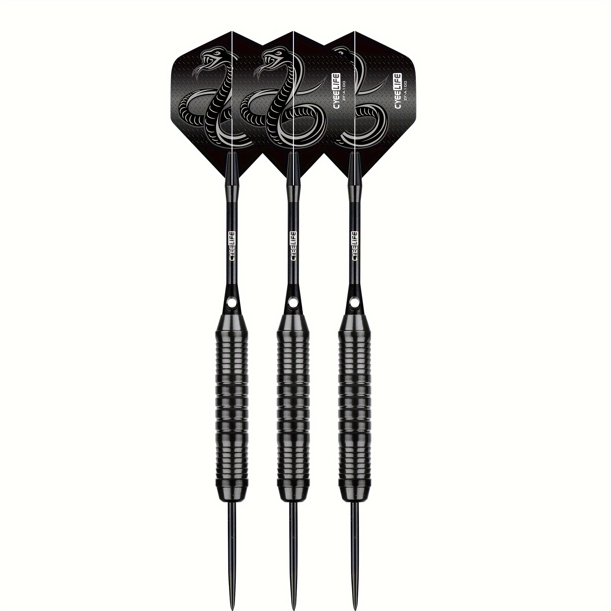 Cyeelife 3 Darts with Black Tail Fins, 24G Iron Dart Tubes, Hard Tip Darts