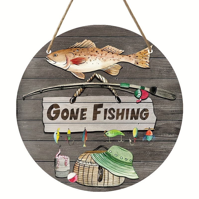 1pc Round Wooden Sign Rustic Wall Decor Fishing Garland Sign, Go Fishing  Sign Wooden Round Sign Decor Wall Art Poster Gift Door Plaque Home Bar Club  C