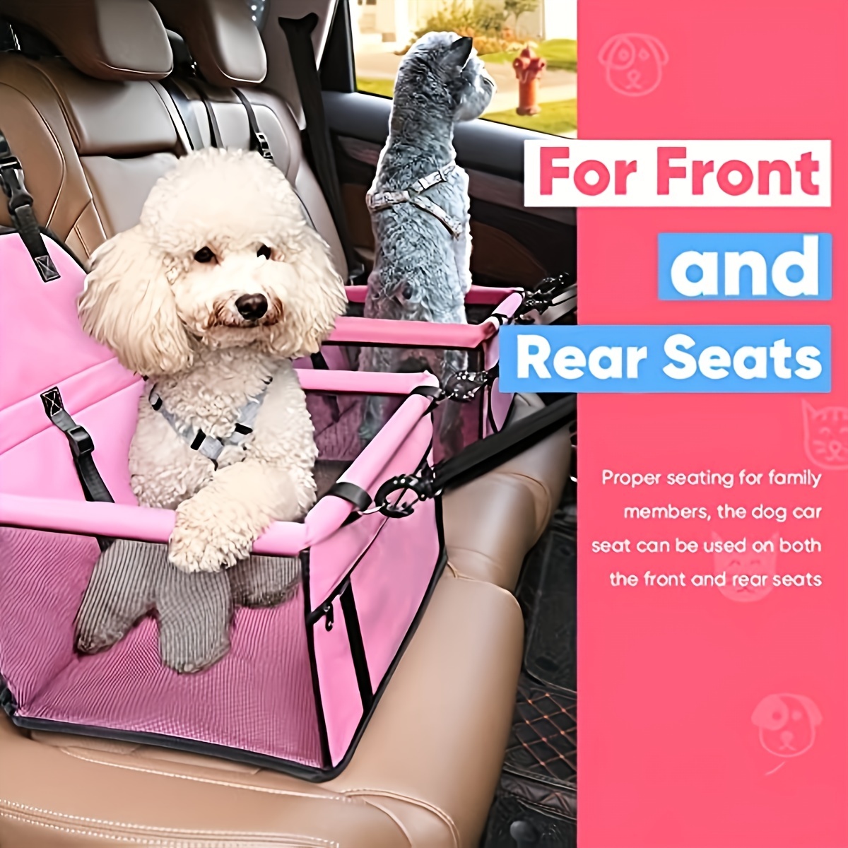  Asiento de coche para perro GENORTH, elevador de asiento de  coche para perro, portátil, se puede lavar, mejorado de lujo, jaula de  transporte con correa de seguridad con gancho y manta