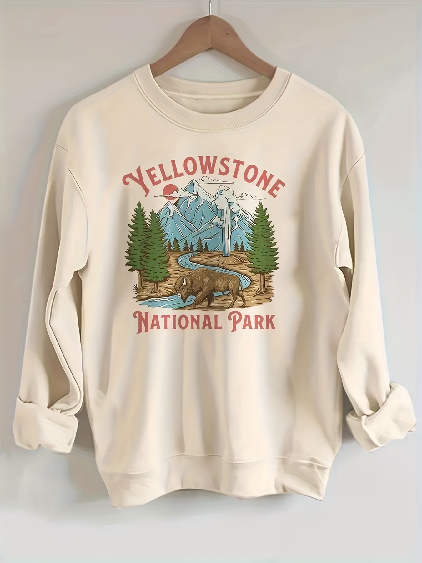 yellowstone print sweatshirt casual long sleeve crew neck sweatshirt womens clothing details 5