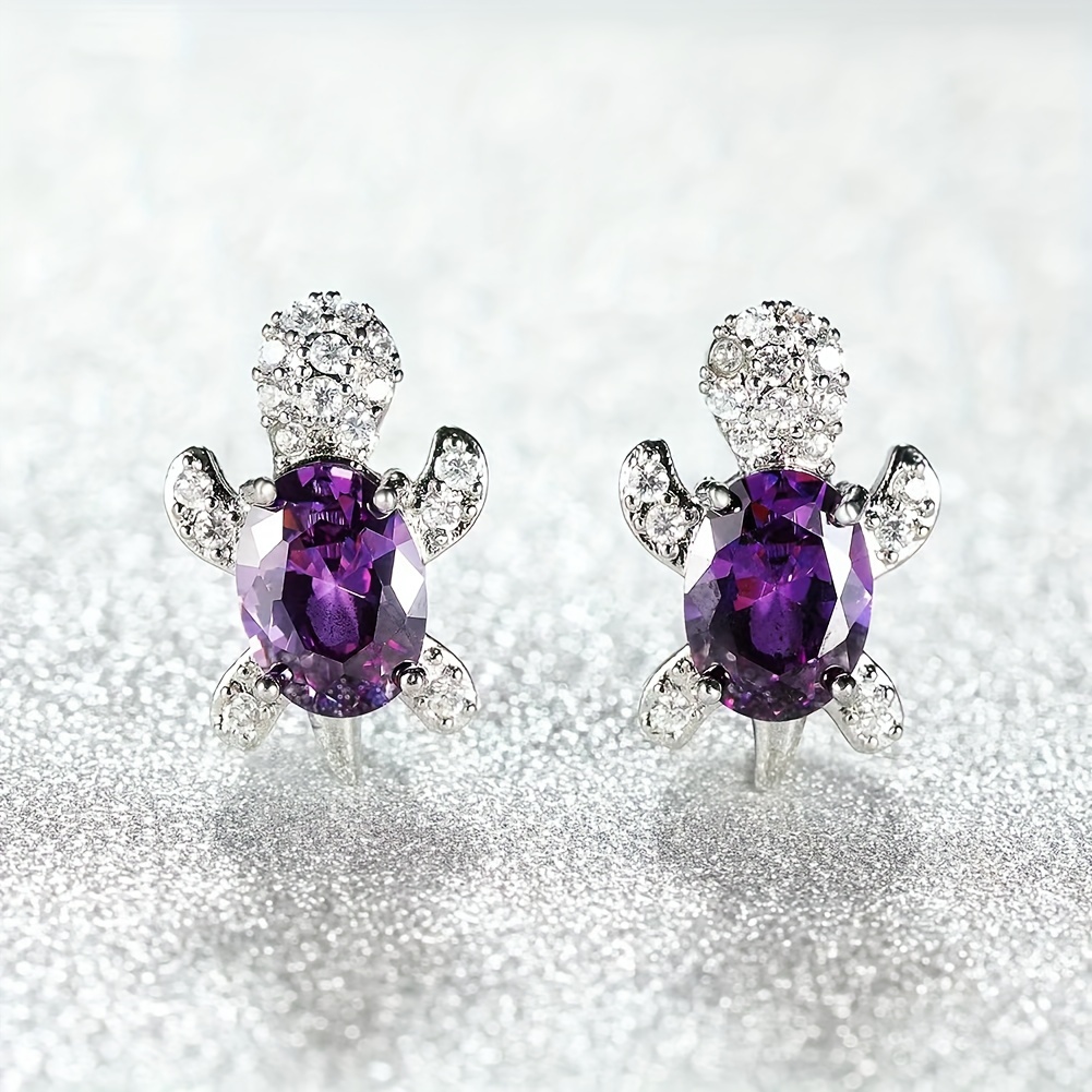 Lovely Turtle Stud Earrings with Zircon Decor