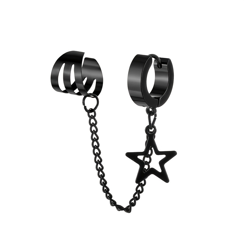 2 Pcs Clip on Earrings for Men, Punk Hip Hop Stainless Steel Hoop Cross Dangle Earrings,Temu