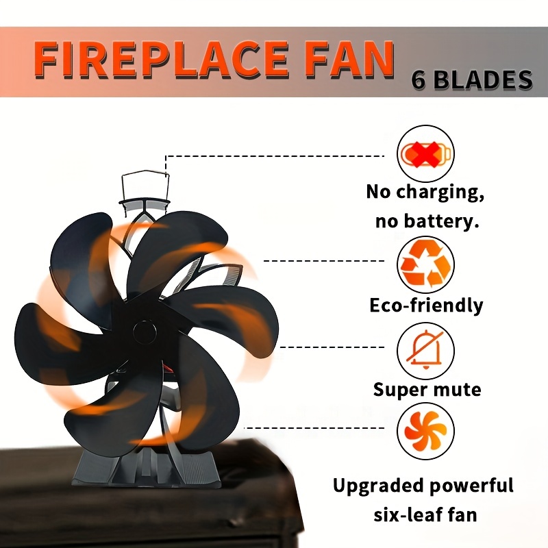 Wood Stove Fan Heat Powered Dual Silent Motors 4 Blades Non