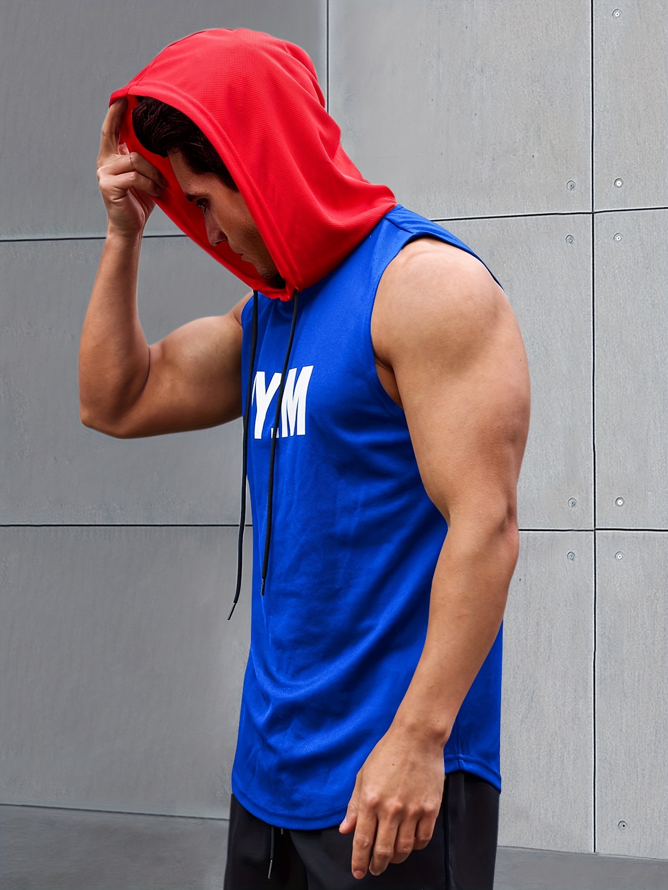 mens gym tank tops workout fitness hooded vest sport muscle t-shirt  sleeveless hoodies with pockets size XXL Color Sky Blue