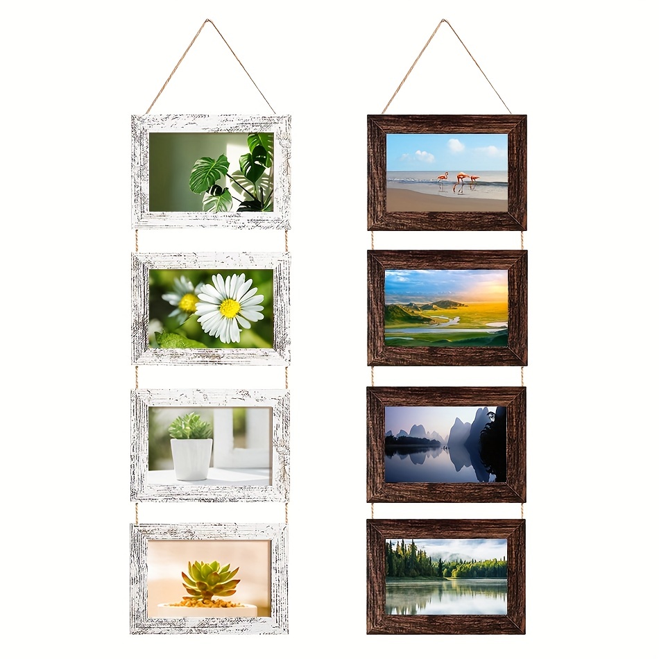 5x7 Picture Frames Rustic Solid Wood Hanging Picture Frames 4 Opening Photo  Frame Display 4x6 Pictures with Mat or 5x7 Without Mat, 2 Pack  Weathered Brown 