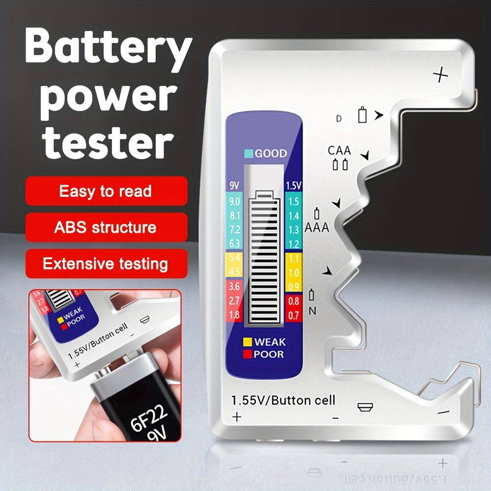 Ensayador Comprobador de batería Comprobador de comprobación de batería  universal Monitor para AA AAA CD 9V 1.5V Pilas de botón Medidor de prueba  de nivel de vida útil de la batería doméstica