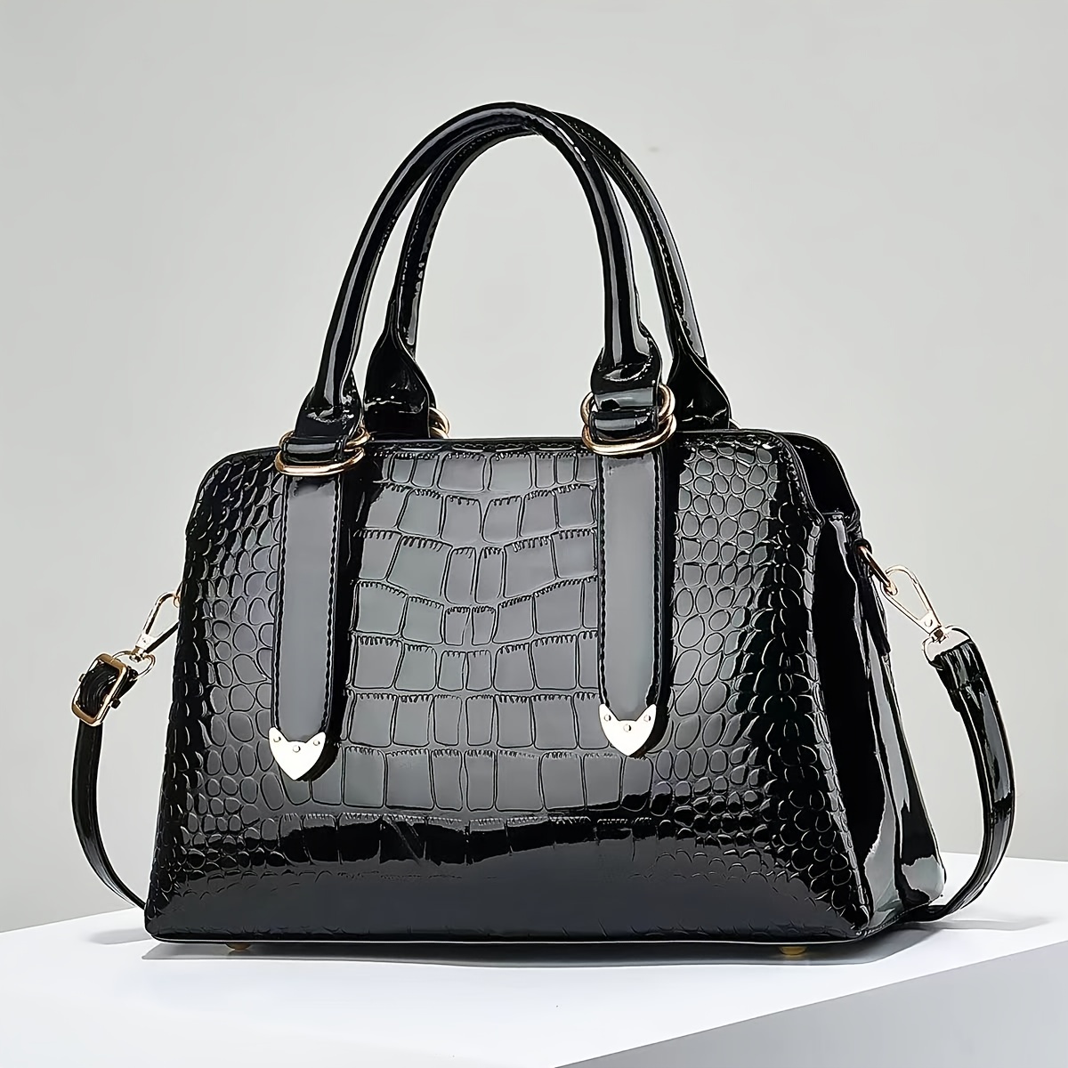 Crocodile Pattern Handbag Luxury Glossy Crossbody Bag - Temu Canada