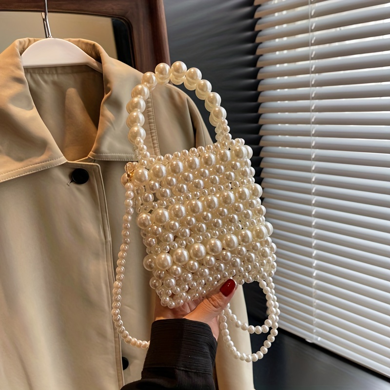Mini Bucket Bag Faux Pearl Beaded Design