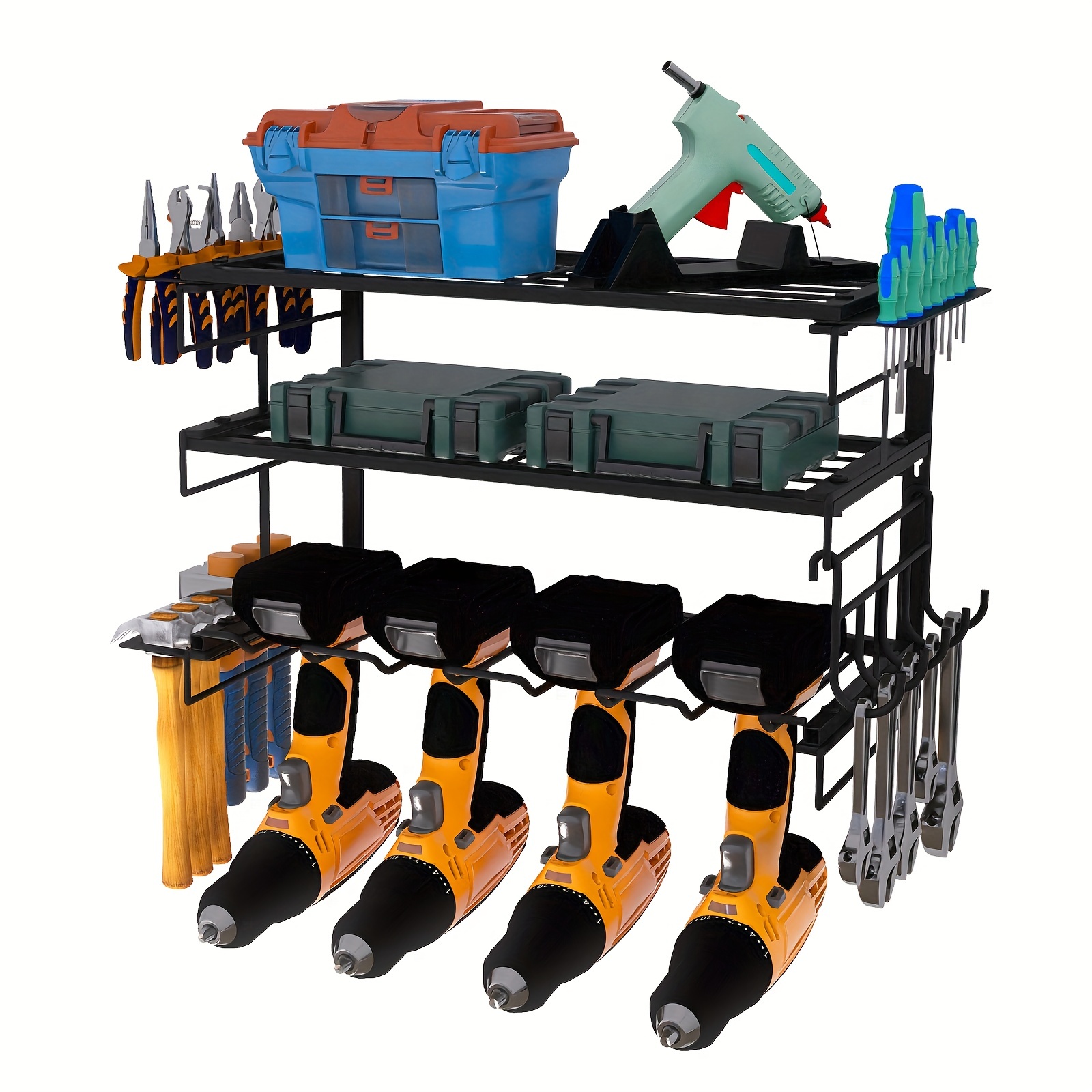 Organizador de herramientas eléctricas, soporte para taladro de montaje en  pared, 10 ranuras para colgar, estación de carga de taladro, almacenamiento