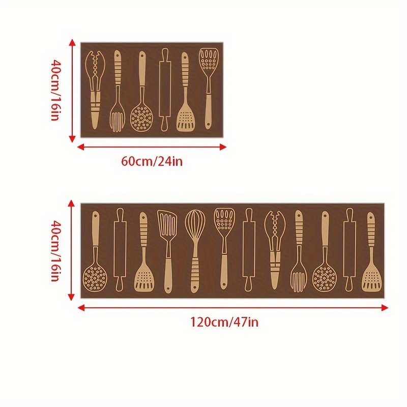 Kitchen Rug, Tableware Spoon Pattern Food Enthusiast Kitchen Mat