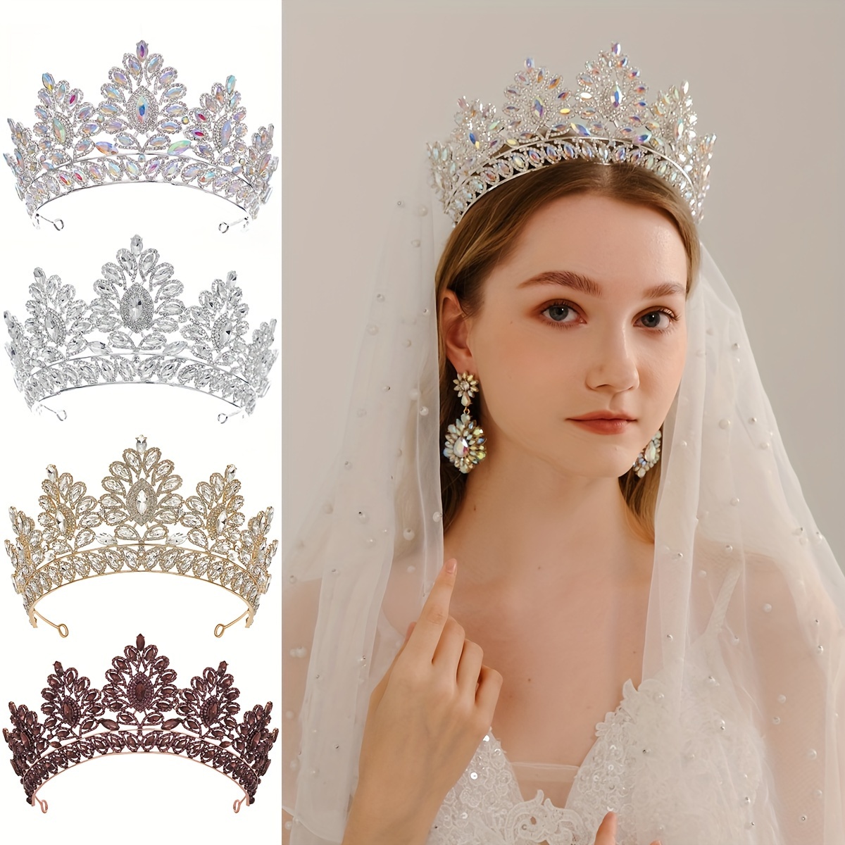 Ideal Swan Accesorio para el pelo de niña de las flores, diadema de perlas,  diadema de princesa para boda, tocado de cristal para tiara de boda