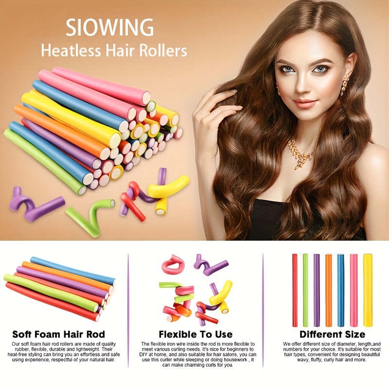 42Pcs/7inch Hair Curlers Rollers Portable Hair Curler Foam Roller Rods DIY  Flexible Foam Hair Curling Tools