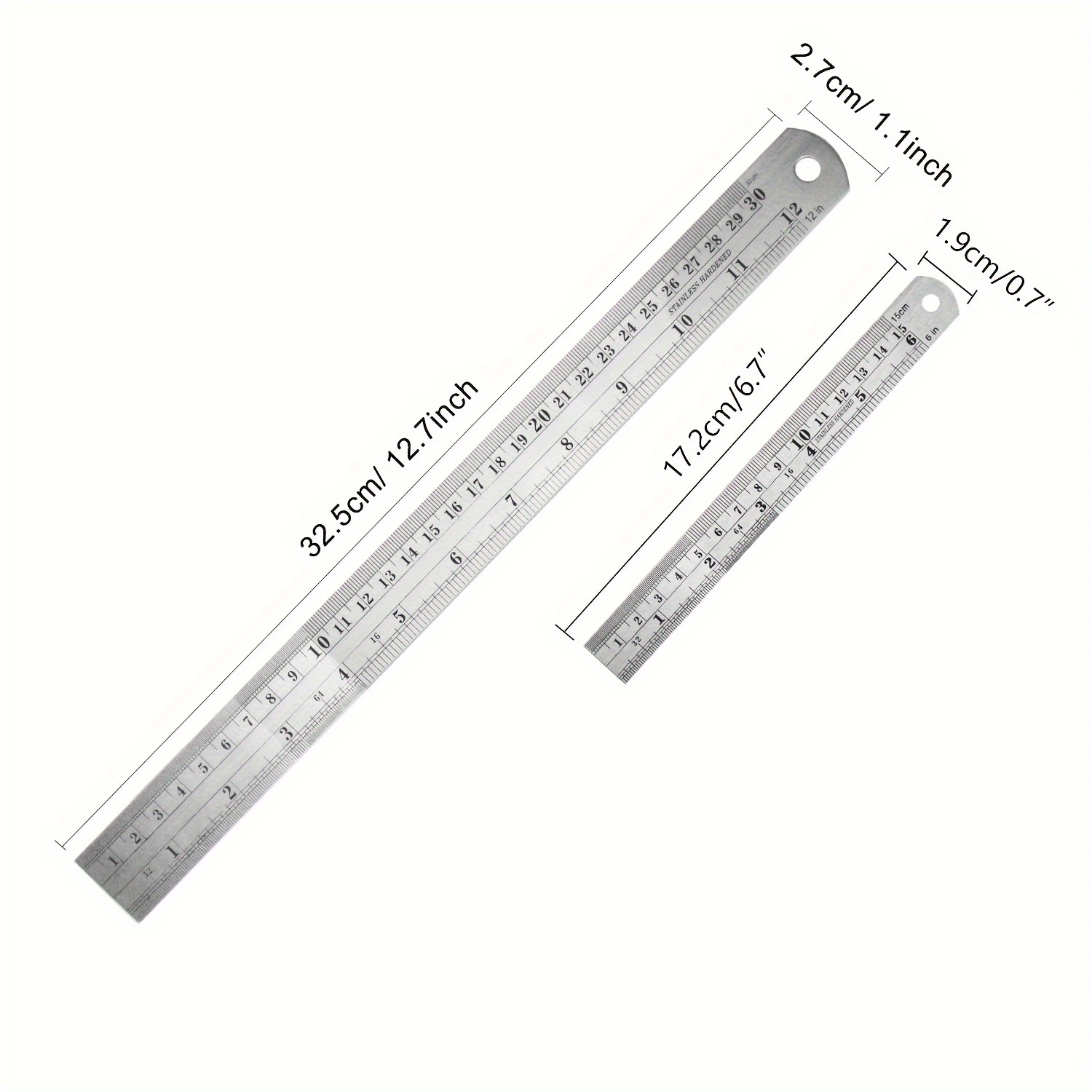 2pcs Ruler with Centimeters and Inches Metal Ruler Straight Ruler Metal  Steel Rulers Machinist Engineer Ruler Rulers 12 Inch Metric Tape Measure