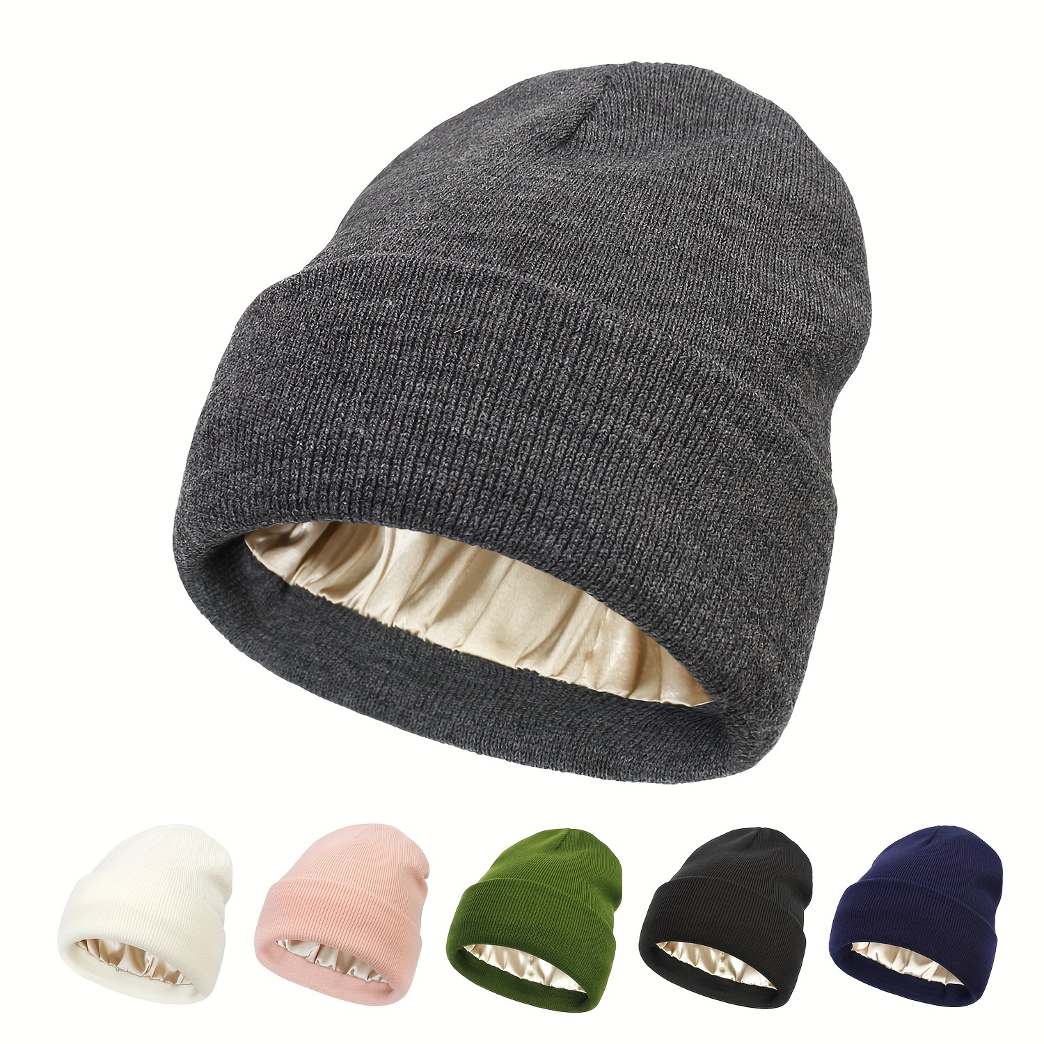 Chapeaux d'hiver doublés de satin pour femmes bonnet en tricot torsadé  doublé de soie épais bonnet épais doux chapeau chaud pour hommes