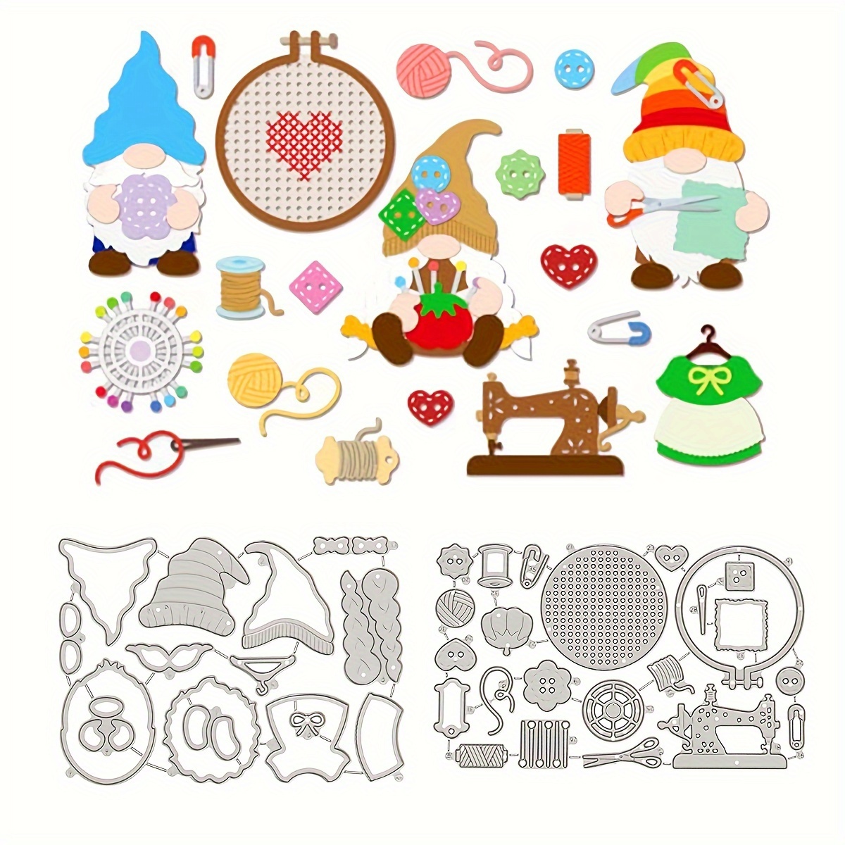 2024 New Card Making Stamp Die Set Gnomes Fishing Diy Metal - Temu