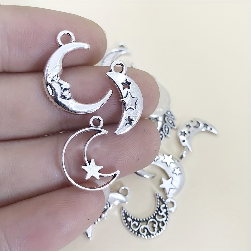 Randomly Mix 20pcs Antique Silver Moon Sun Star Charms Pendants for Jewelry, Jewels Making Findings Crafting Accessory for DIY Necklace Bracelet