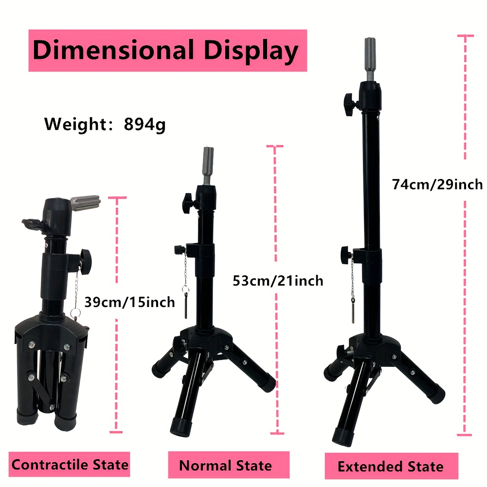 Tripod Mini Mannequin Head Stand, Wig Stand Tripod Adjustable (15-29 Inch)  For Mannequin Heads Training Heads And Canvas Block Head