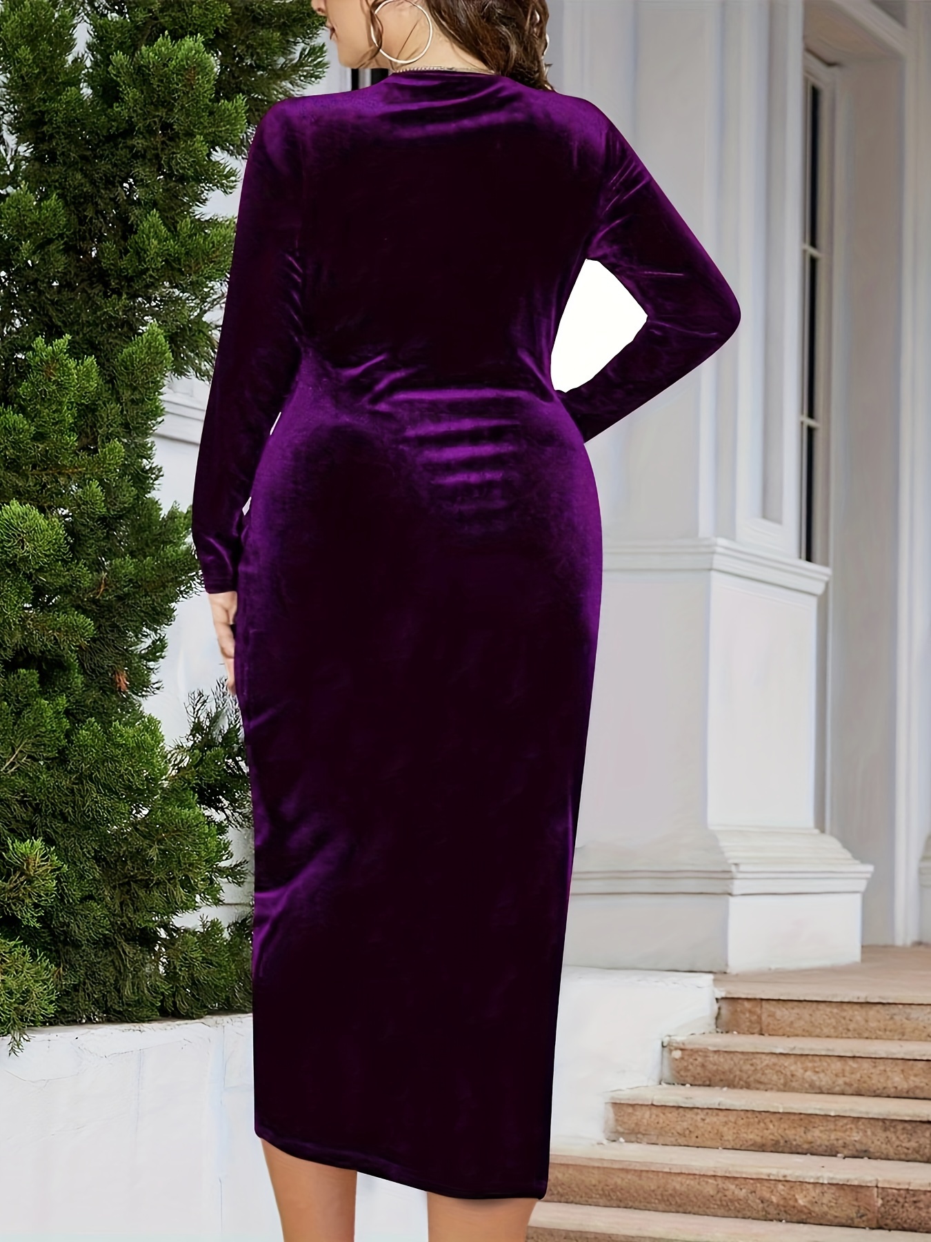 Women Long Velvet Dress Purple Maxi Dress Party Cocktail Ball Gown Dresses