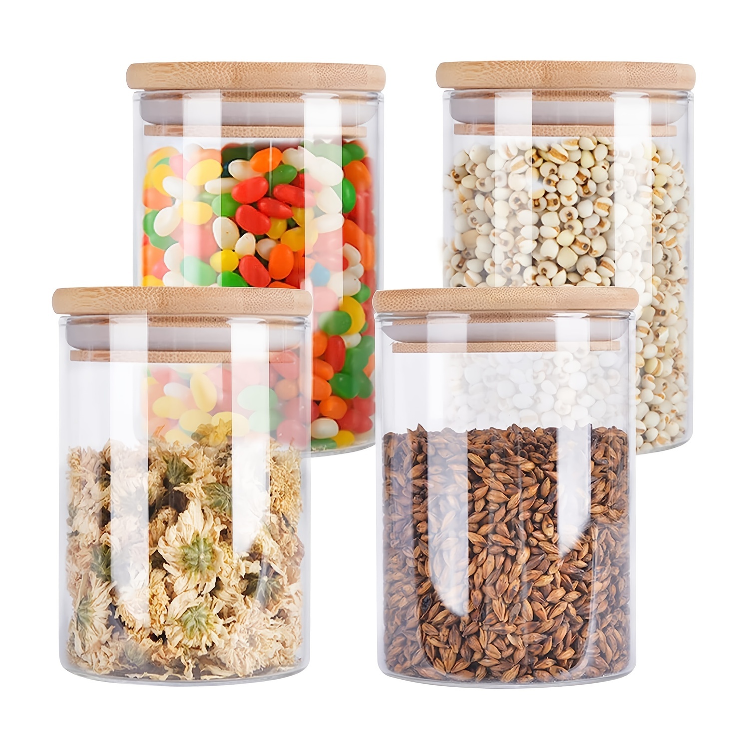 Set Of 4 18oz X 4 Clear Glass Food Jars/canisters With Airtight