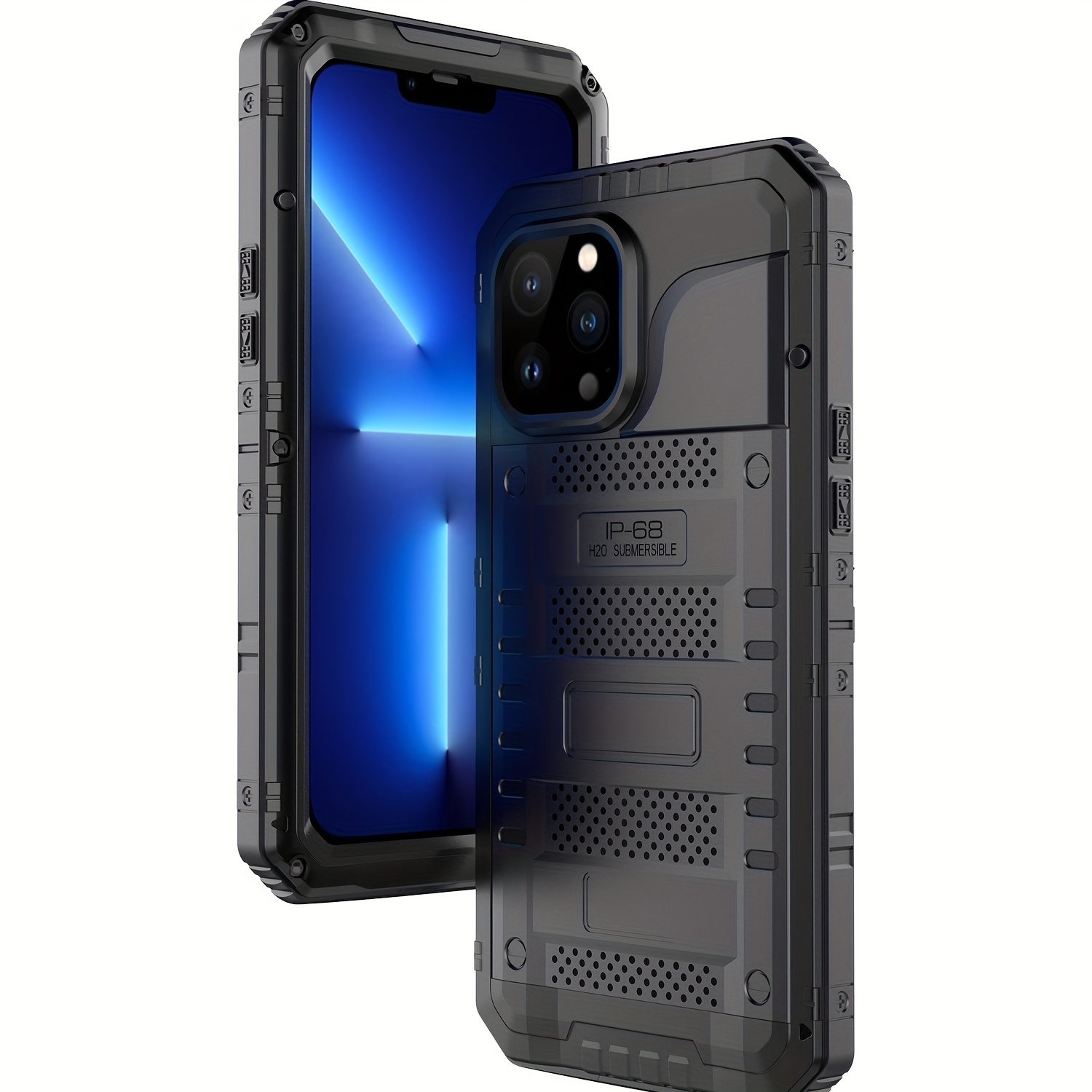 Transy Waterproof iPhone 12 Pro Max 6.7 Black Rugged Bumper Case - IP68  Full Body Protection & Built-in Screen Protector