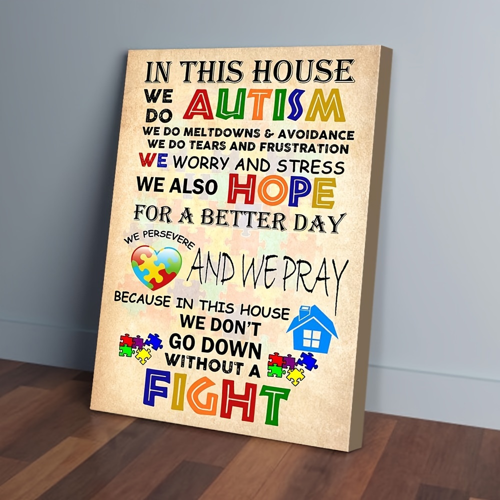 

1pc In This House Autism Canvas Decor Wall Art For Bedroom Living Room Home Walls Decoration With Framed Ready To Hang 11.8inx15.7inch Eid Al-adha Mubarak