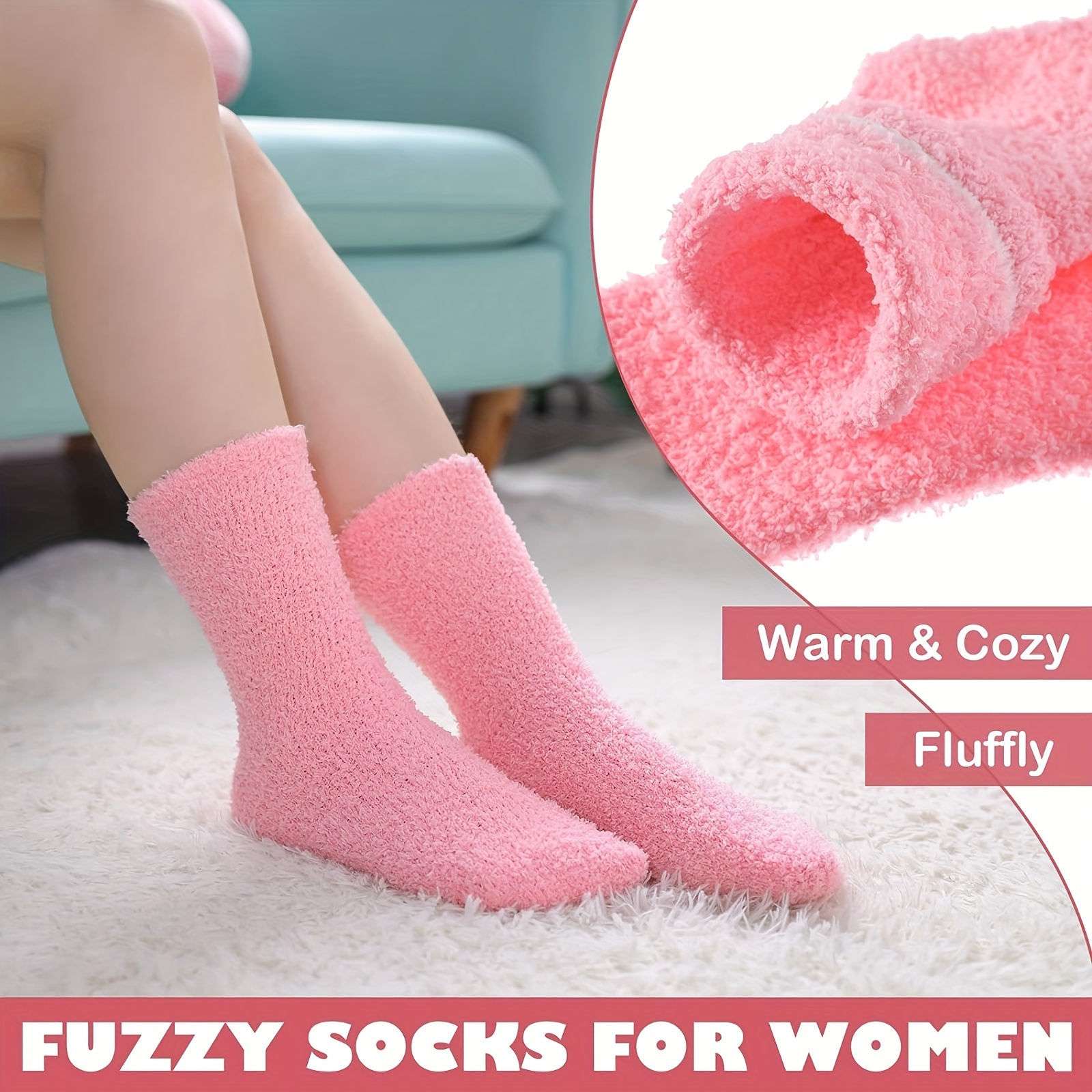 LINEMIN Women's Fuzzy Socks 6-Pack - Cozy Fluffy Winter Slipper Socks For Home & Sleeping
