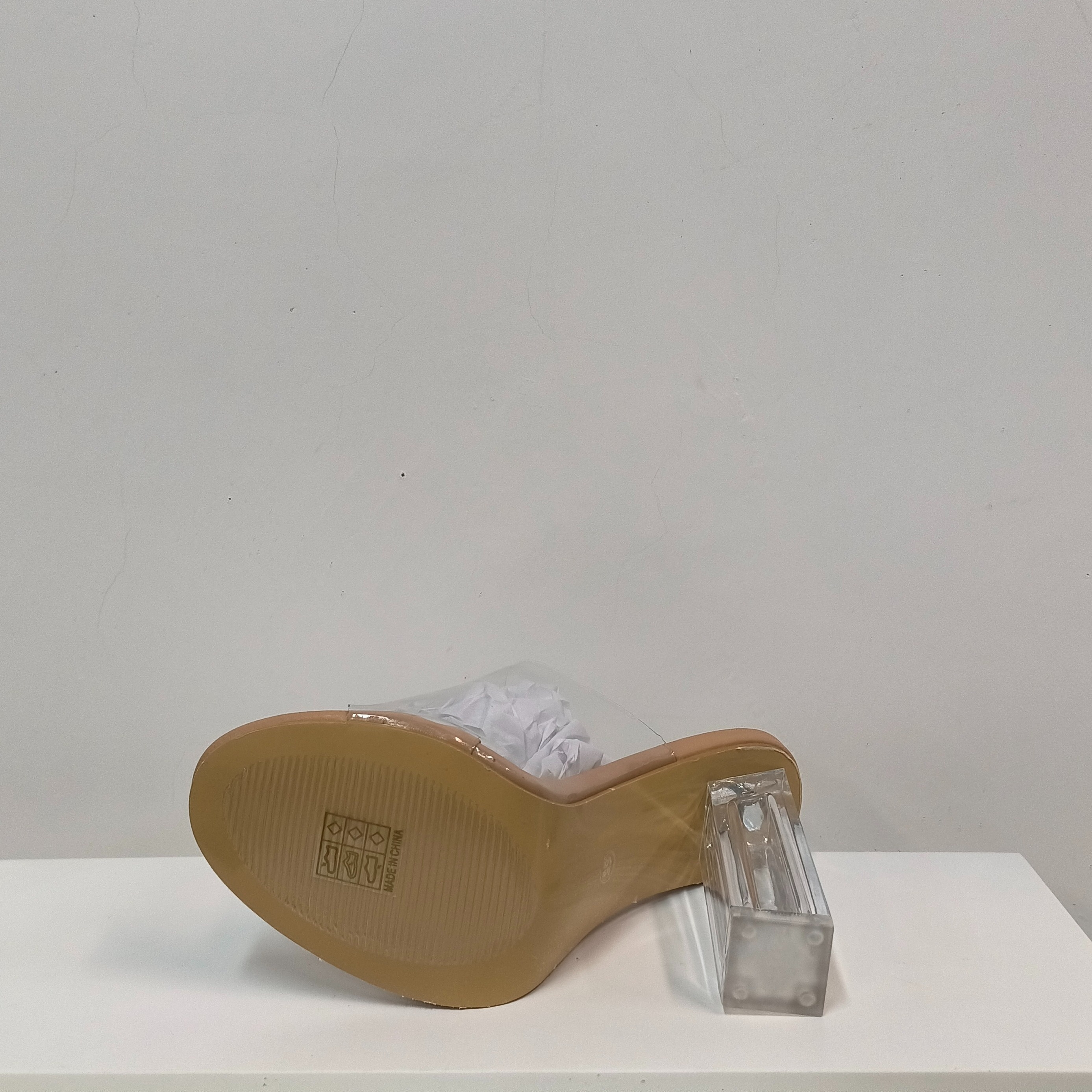  Cathy Din Tacones transparentes para mujer, correa única,  bloque alto, punta abierta redonda, sandalias de vestir, Color piel (nude),  7.5 : Ropa, Zapatos y Joyería