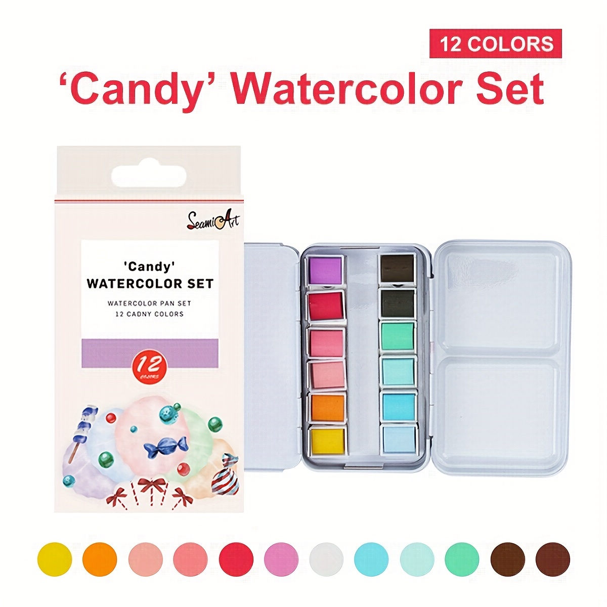 12 Colors Tin Box Solid Watercolor Candy Color Water Color - Temu