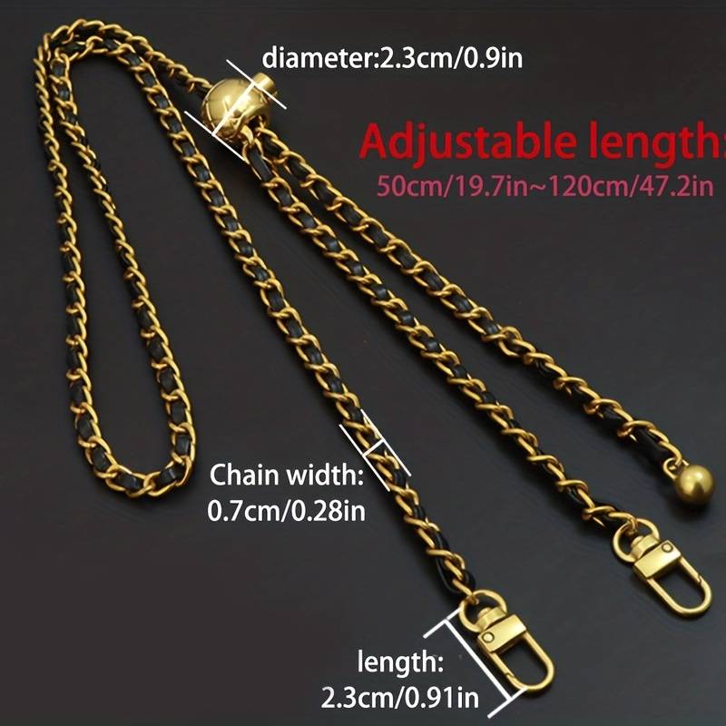2 Chaînes De Sac - 120cm + 40cm - Alliage Aluminium Noir - Mousquetons - Bandeoulière DIY Sac à Main Femme