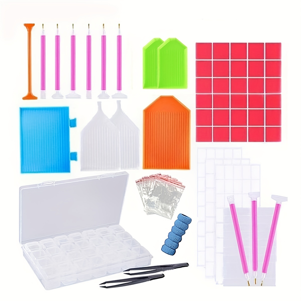 56pcs DIY Artificial Diamond Painting Tools Artificial Diamond Dots  Accessories Kit-Diamond Embroidery Box With Slots Cute Purple