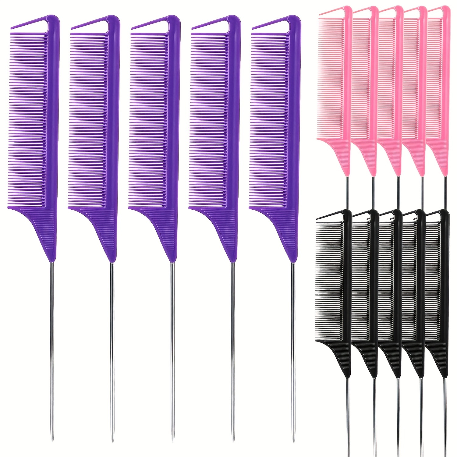 

5pcs Rat Tail Comb Set For Hair Styling Rat Tail Combs Parting Combs Metal Long Steel Pin Rat Tail Teasing Combs Professional Hair Styling Combs