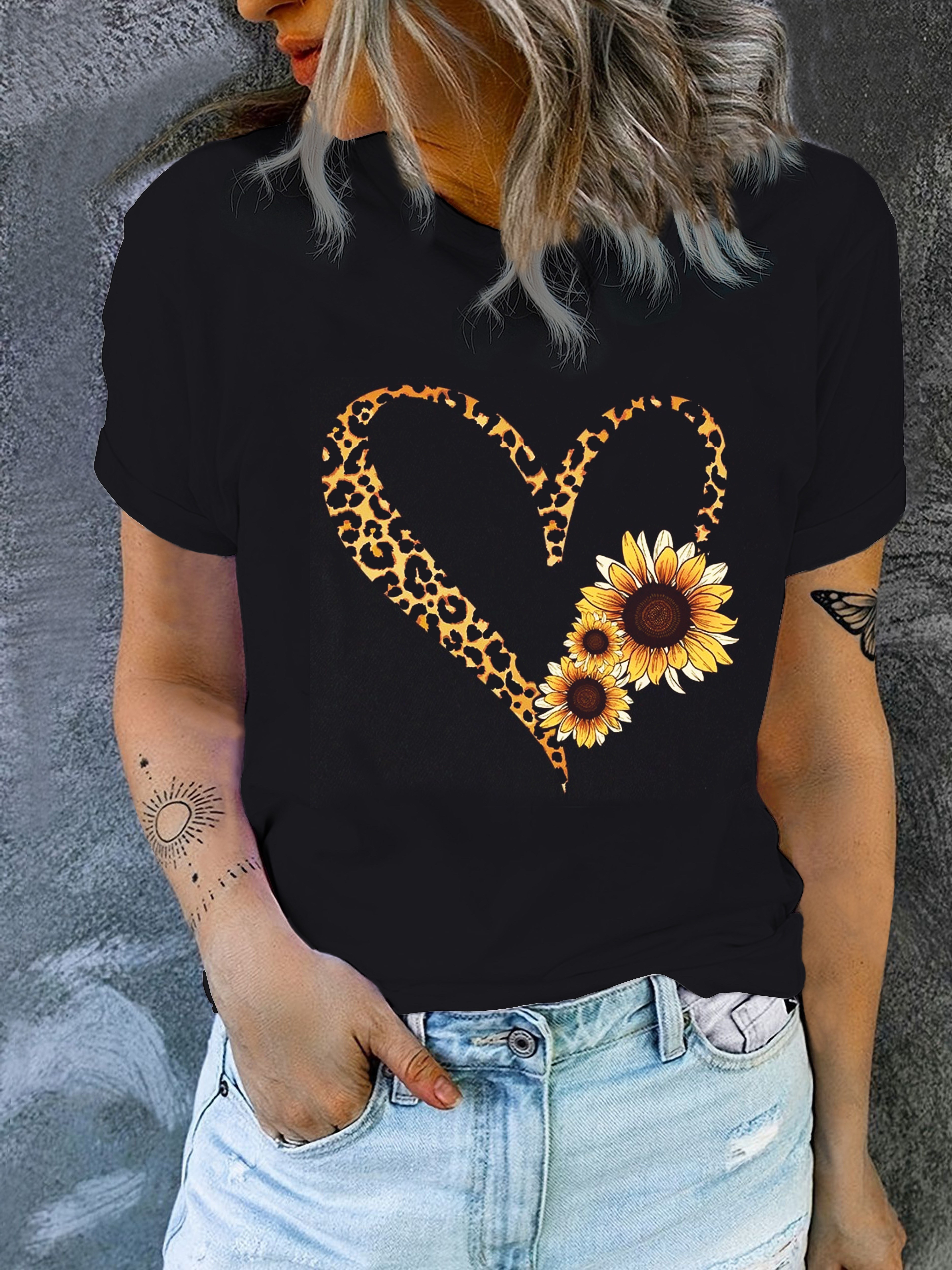 Just Pray Sunflower Leopard Print T shirt Vintage Short - Temu Canada