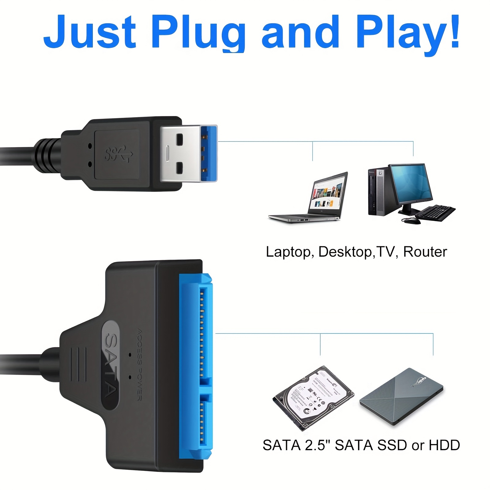  VCOM SATA to USB Adapter Cable for 2.5 inch SSD and HDD, USB  3.0 to SATA III Hard Driver Adapter,Support UASP SATA to USB Cable SATA  Adapter Cable USB to SATA
