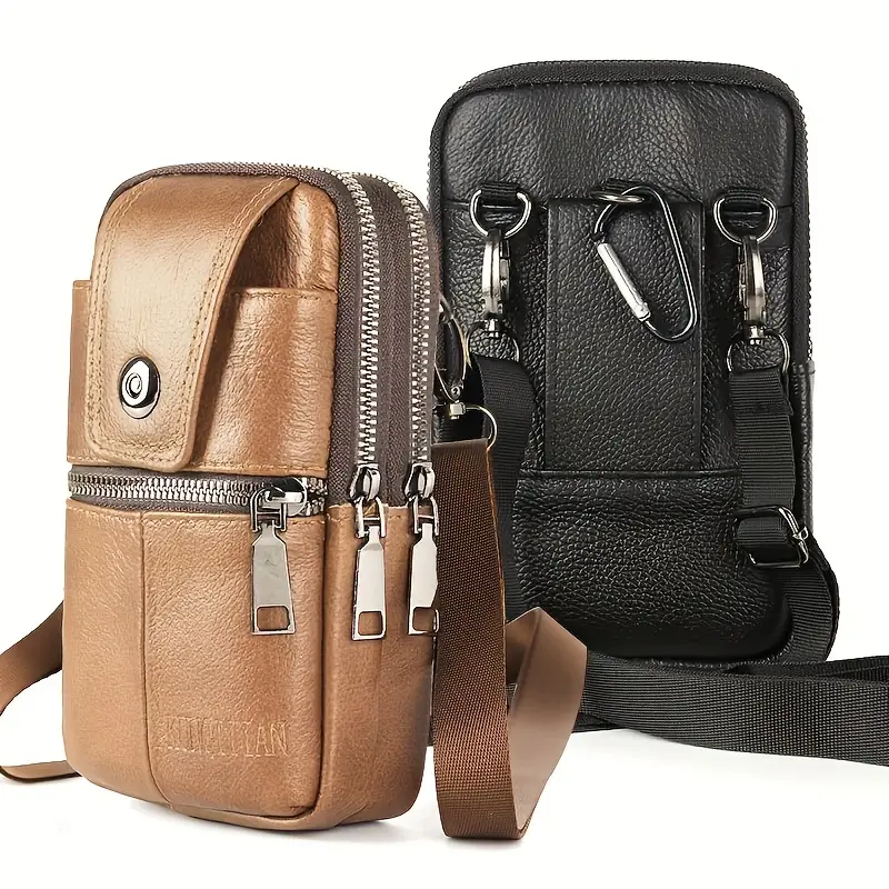 Men's Travel Shoulder Bag Cell Phone Crossbody Purse PU Leather Belt Waist  Pouch Small Messenger Bag