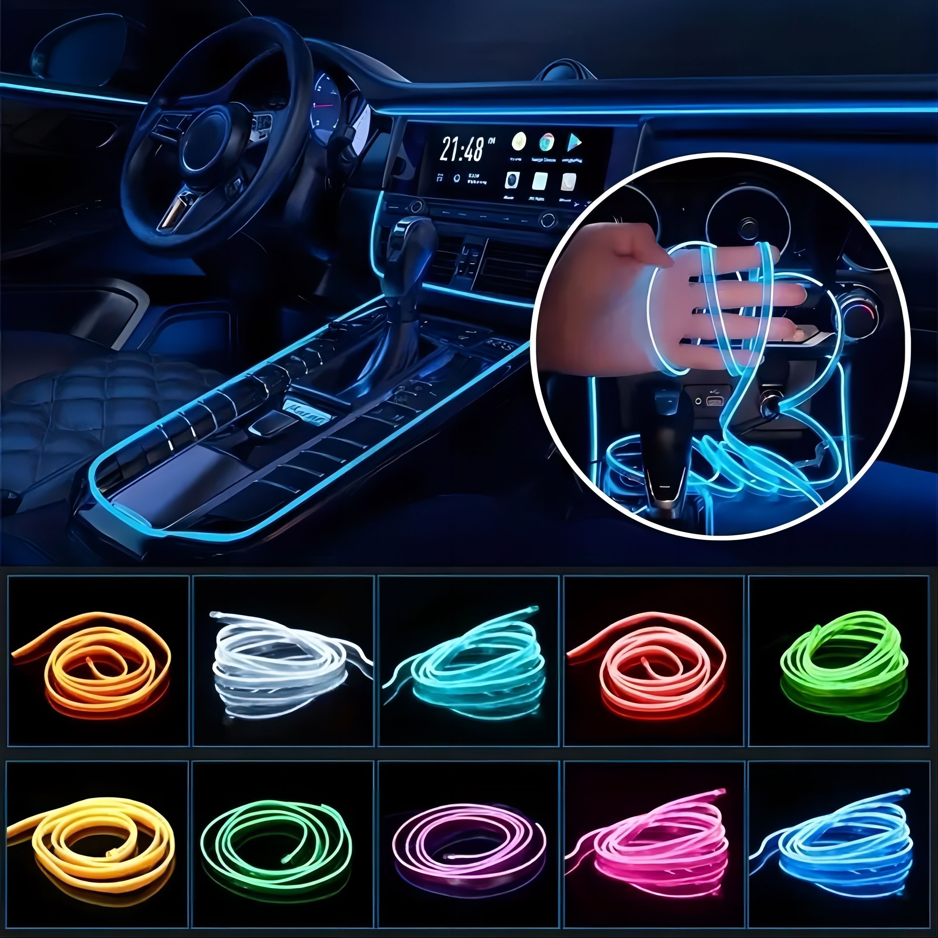 luz led para interior de coche, lámpara de Ambiente, luz fría con USB, 5m