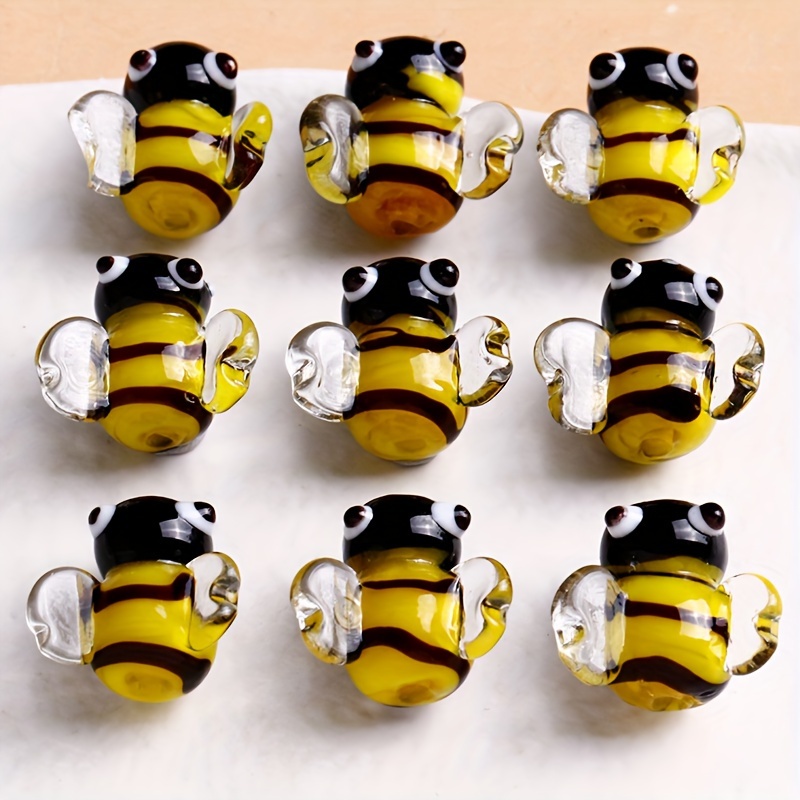 

3/5pcs Cartoon Cute Three-dimensional Little Bee Glass Straight Hole Loose Beads, Bracelet Necklace Diy Jewelry Accessories Material