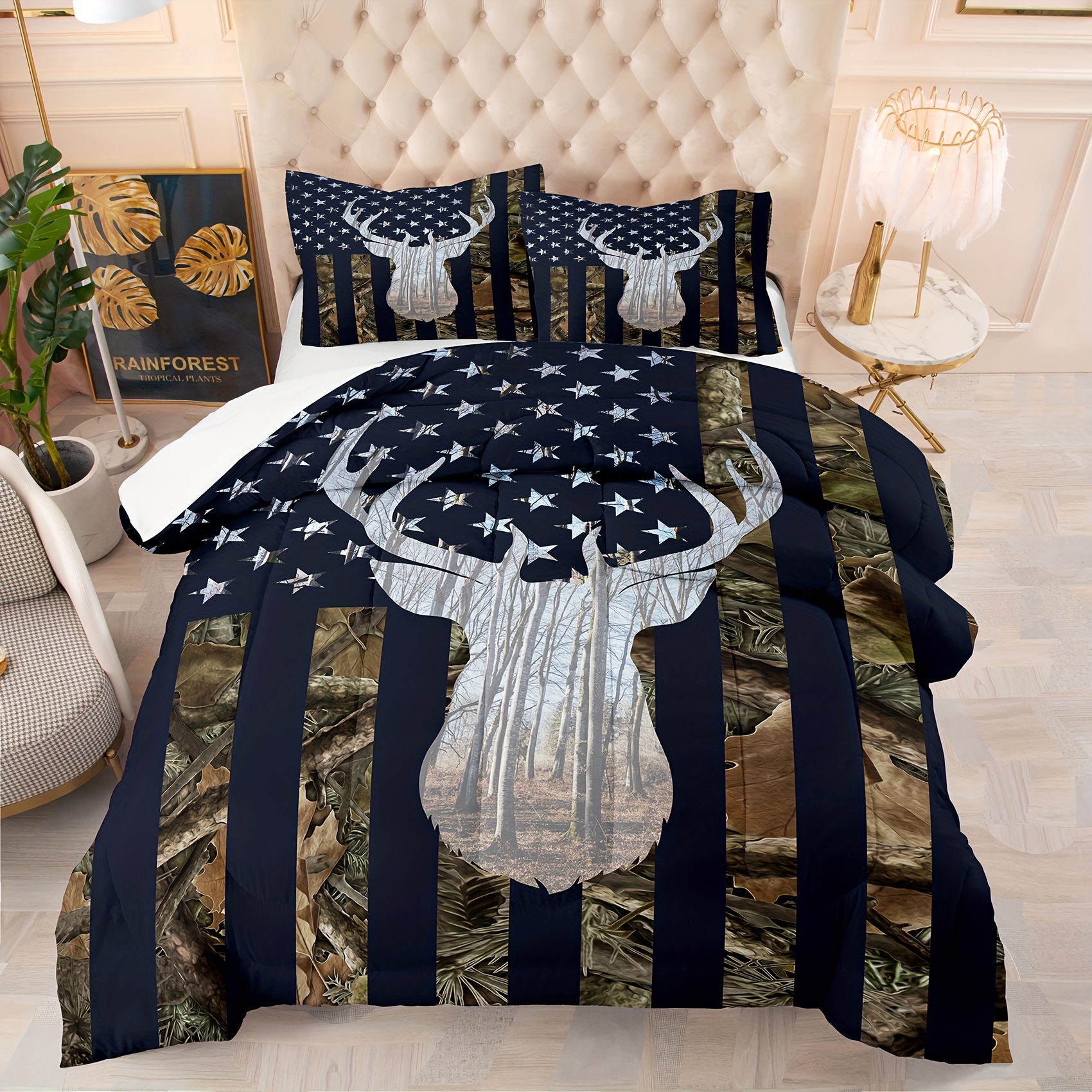 Modern Vintage Comforter Set Camouflage Elk American Flag - Temu